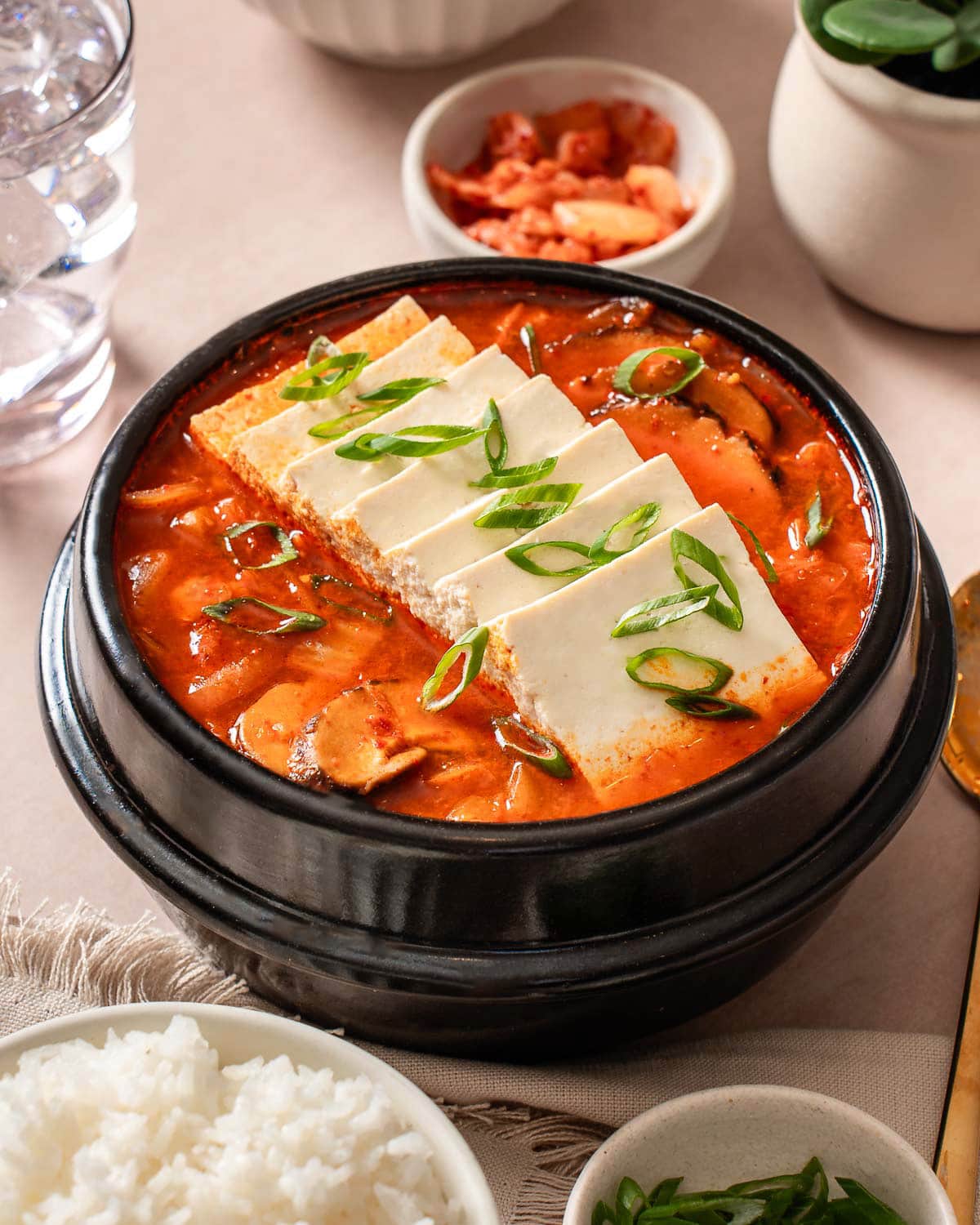 Kimchi jjigae stew with vegetables